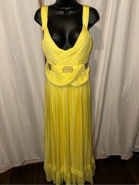 Yellow Draped Chiffon Evening Dress